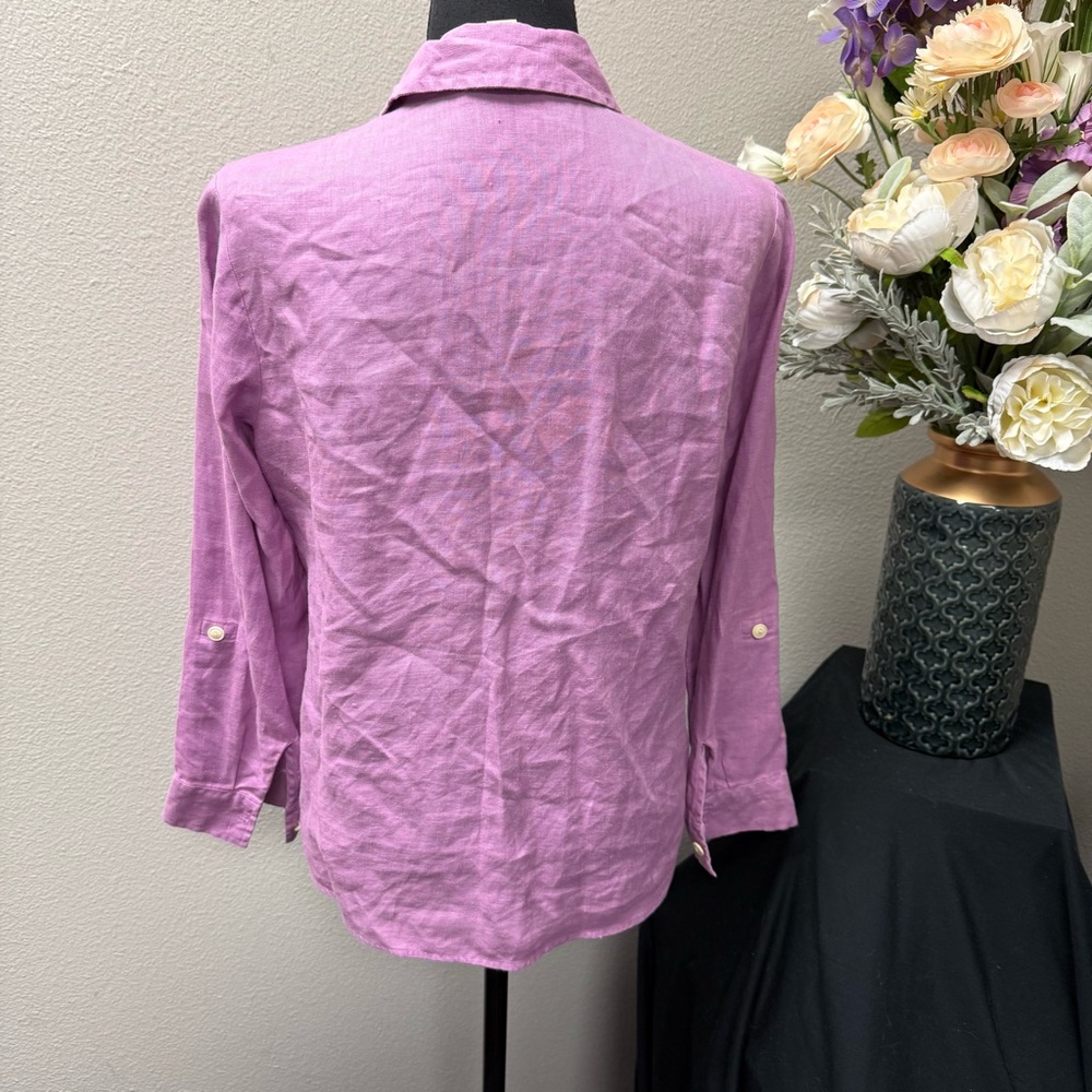 Investments Gold Label Lavender Linen Button Front Shirt Petite 6P - Picture 3 of 7